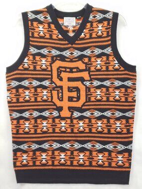 Klew San Francisco Giants Sweater Vest Mens Medium Orange Black V-Neck Pullover